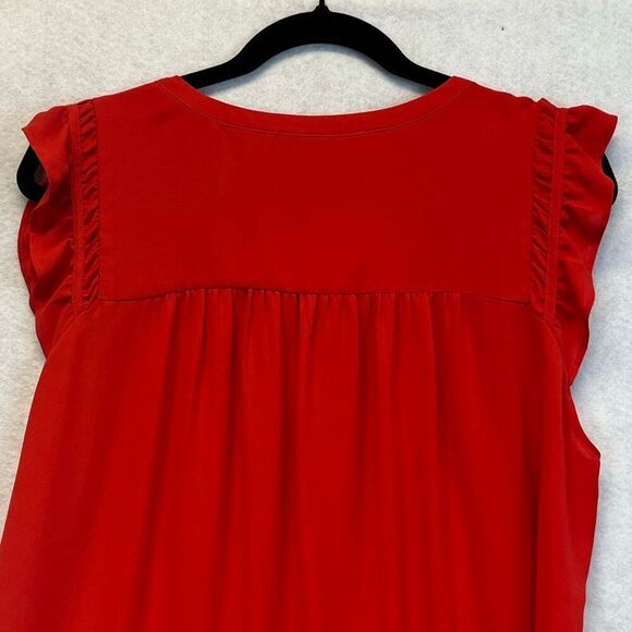 LOFT Women’s Sleeveless Blouse Large Red Ruffle Trim Keyhole Neck Flowy Top - Picture 11 of 13